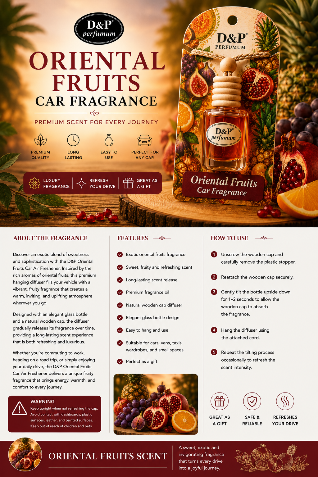D&P Oriental Fruits Car Air Freshener – Premium Hanging Diffuser