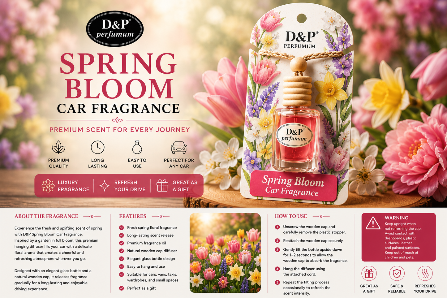 D&P Spring Bloom Car Air Freshener – Premium Hanging Diffuser
