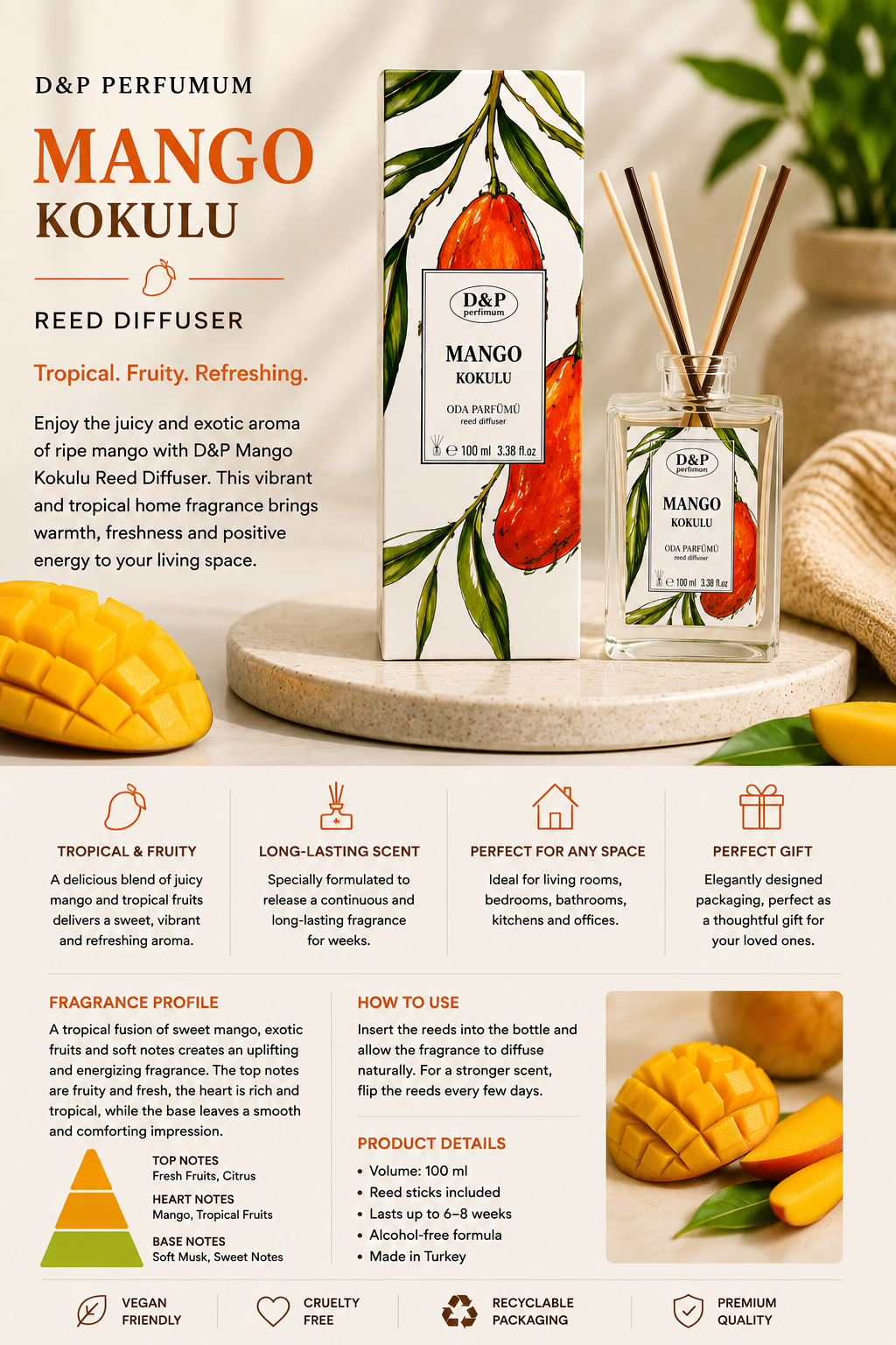 D&P Mango Reed Diffuser – Home Fragrance 100ml