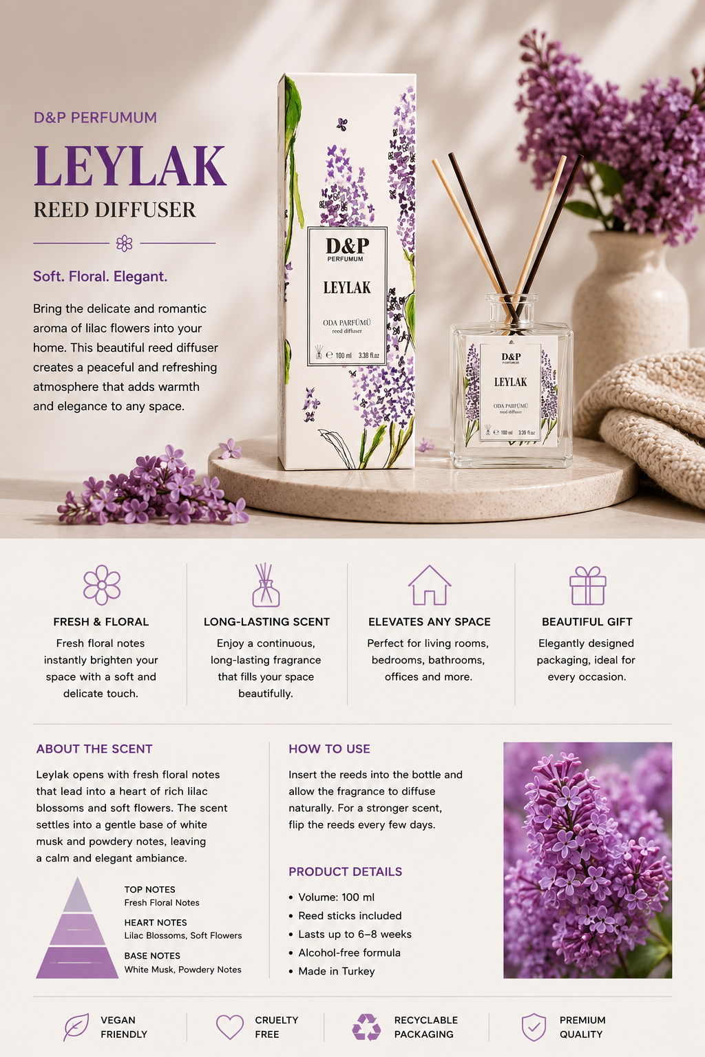 D&P Lilac Reed Diffuser – Home Fragrance 100ml