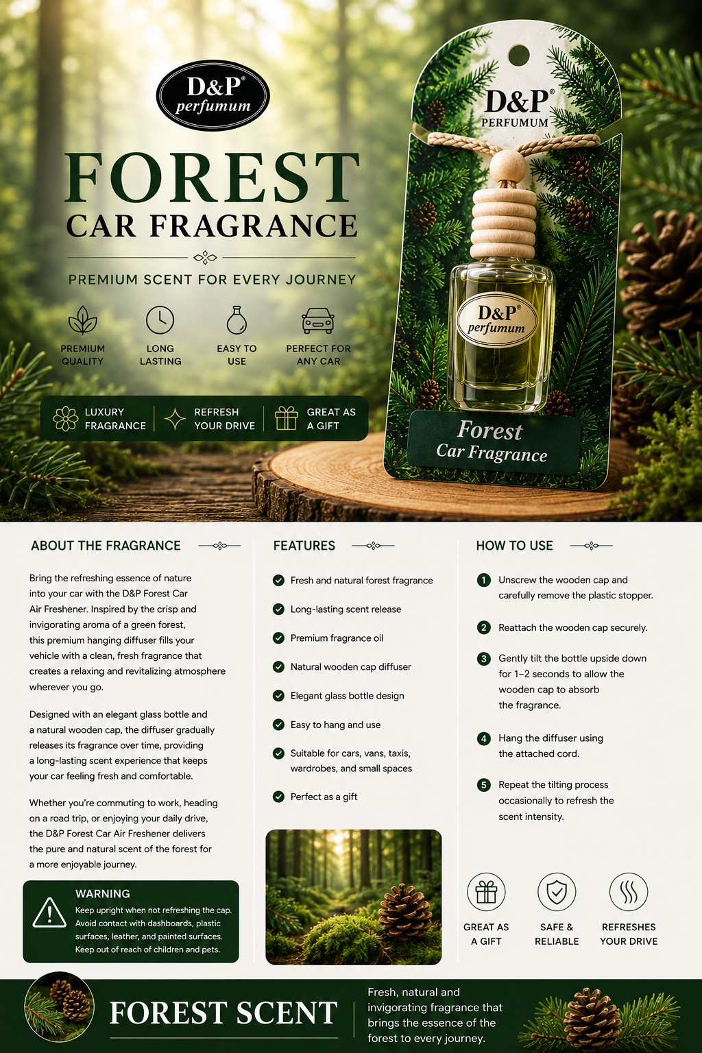 D&P Forest Car Air Freshener – Premium Hanging Diffuser