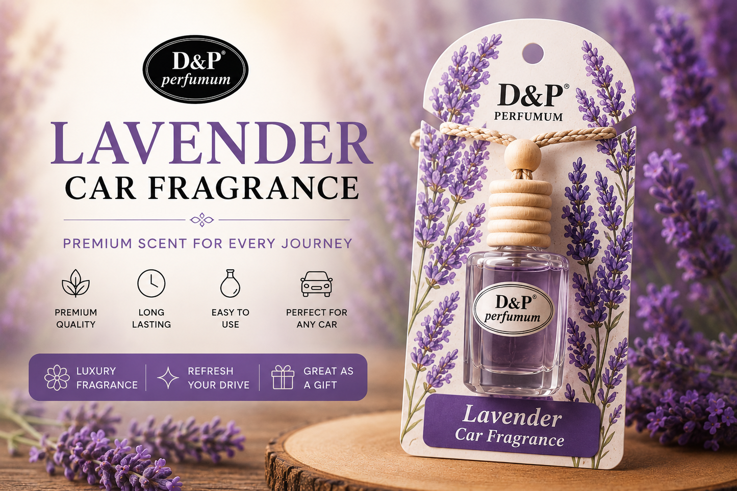 D&P Lavender Car Air Freshener – Premium Hanging Diffuser